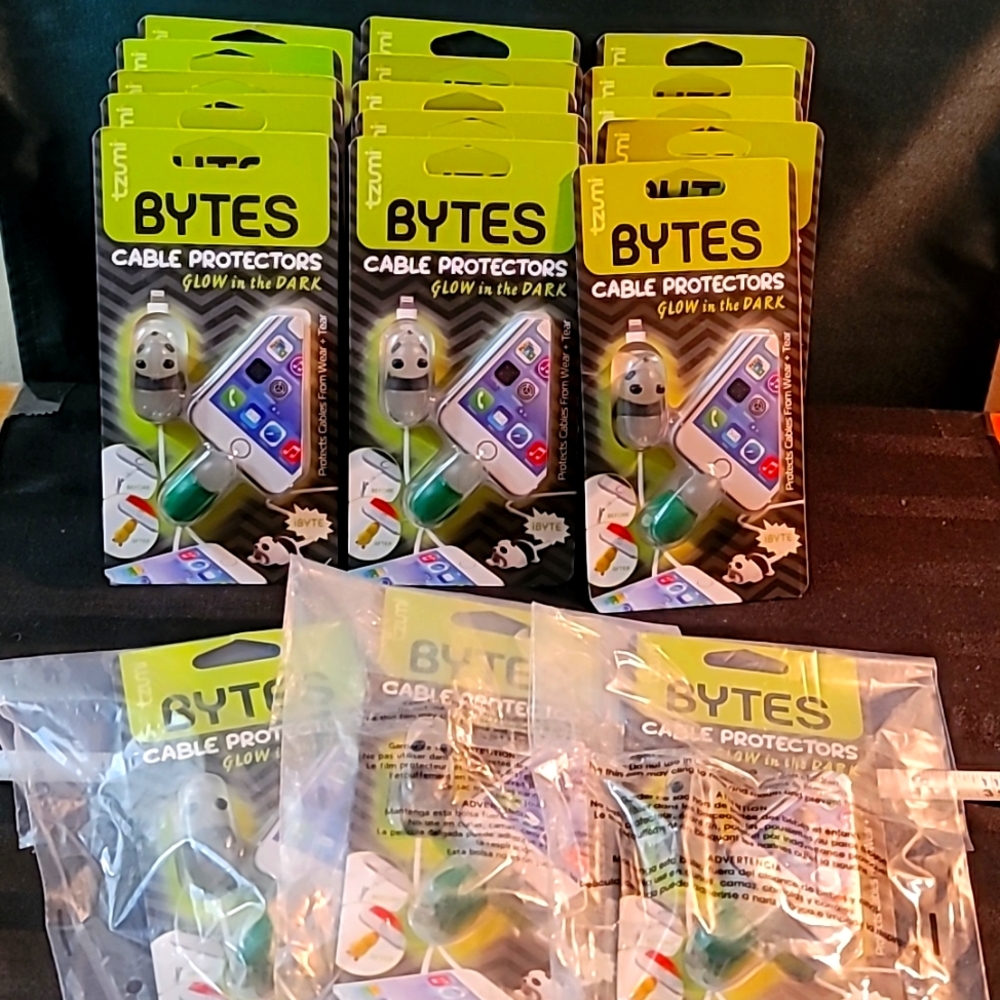 Lot of all 18 packs of BYTES Is cable protectors glow in dark 2 per pack NWT NEW